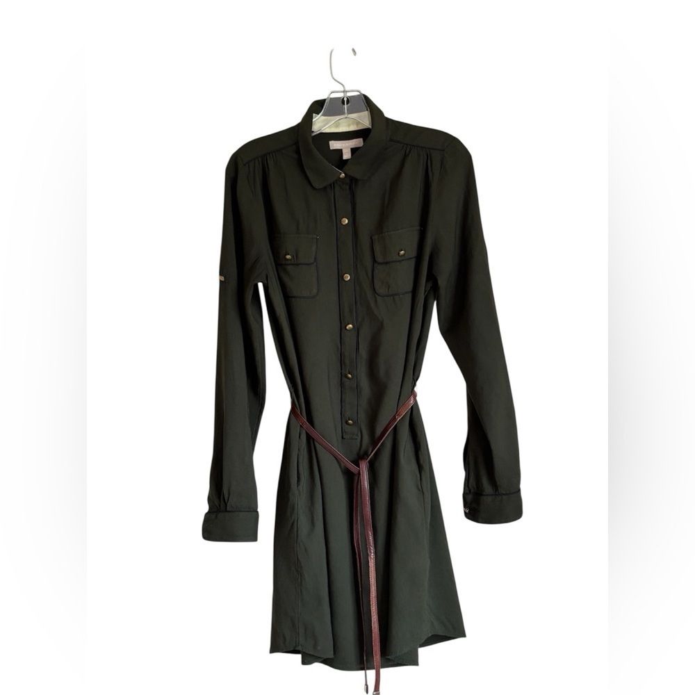 Banana Republic Olive Green Safari Utility Shirt Dress Belted Button Down Size 8